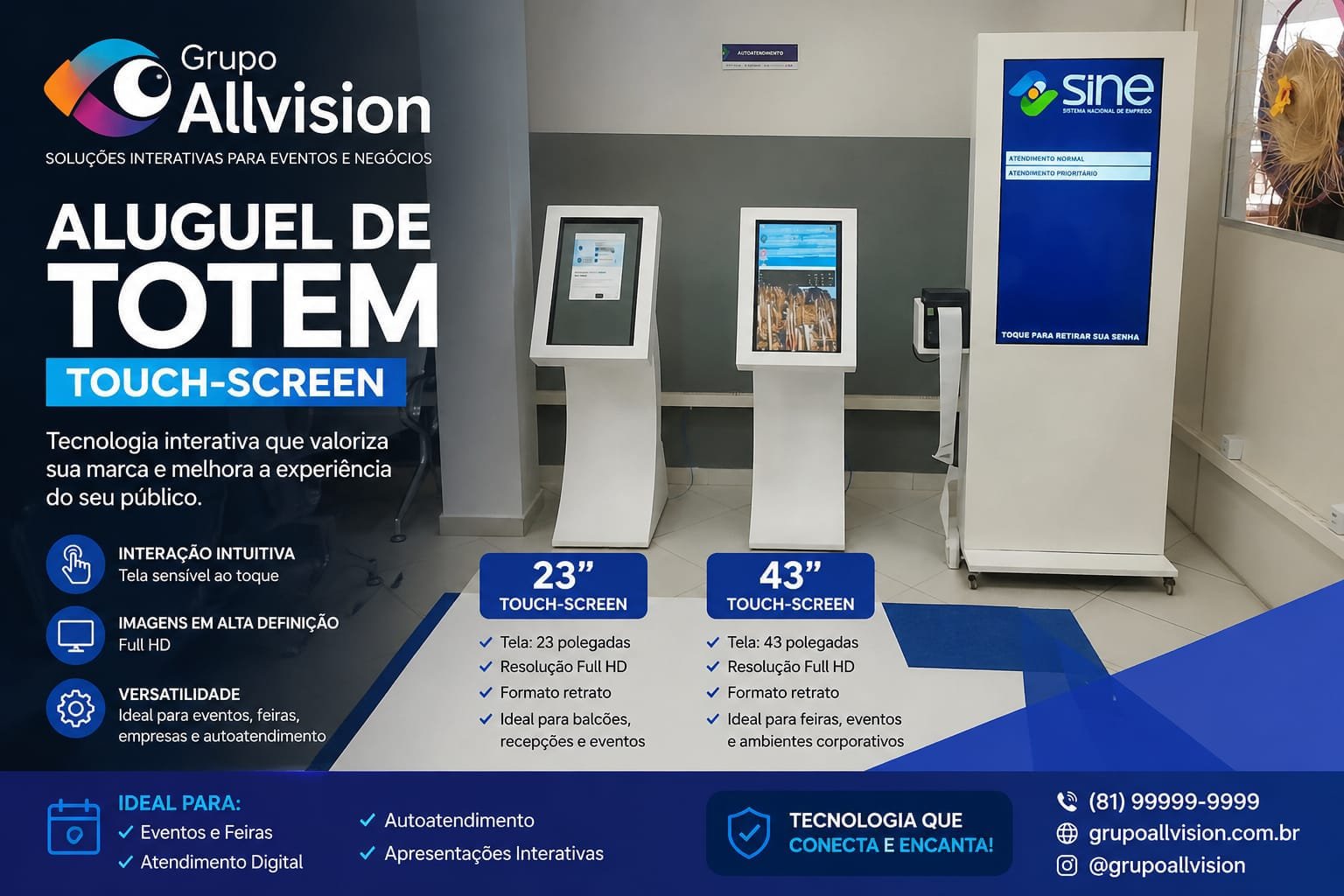 Aluguel de totem touch screen 43 polegadas 23 polegada EM RECIFE Maceió e Aracaju, EM 2026
