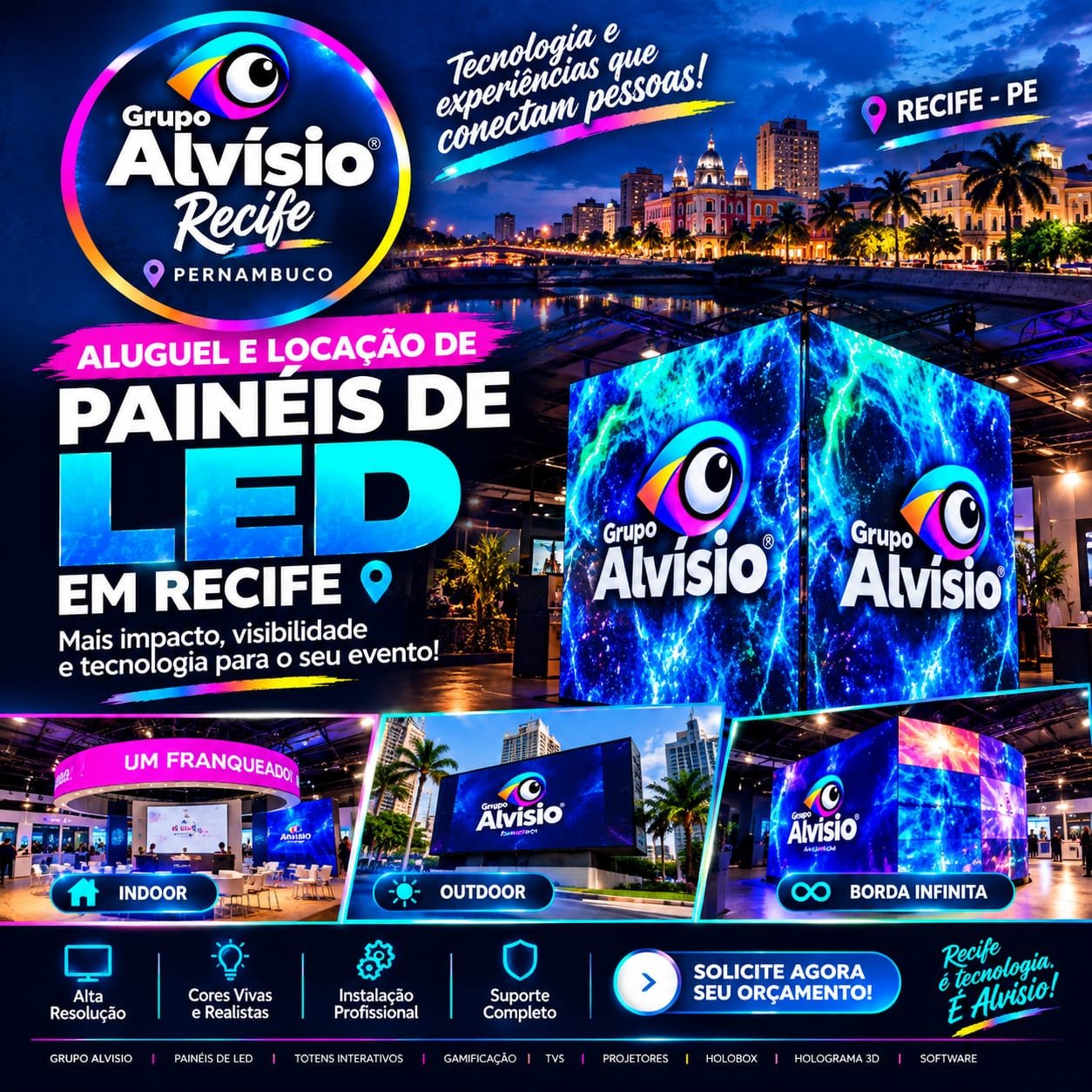 Aluguel de Painéis de LED Touchscreen, Curvos e Borda Infinita em Recife
