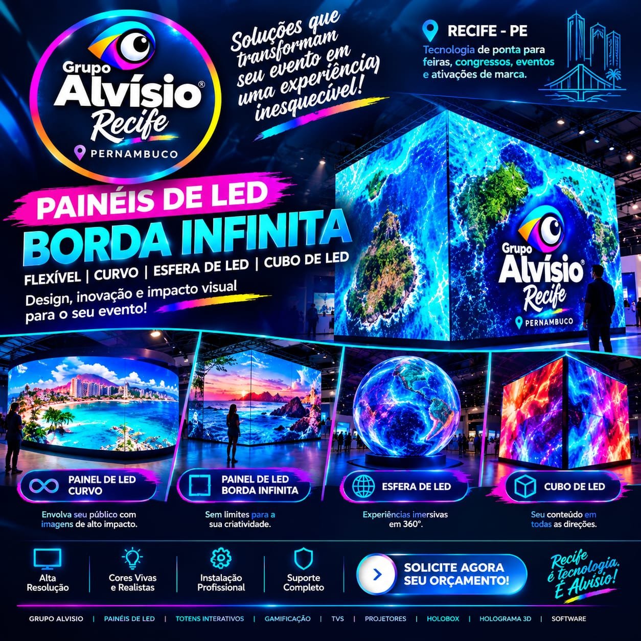 Aluguel de Painéis de LED Touchscreen, Curvos e Borda Infinita em Recife