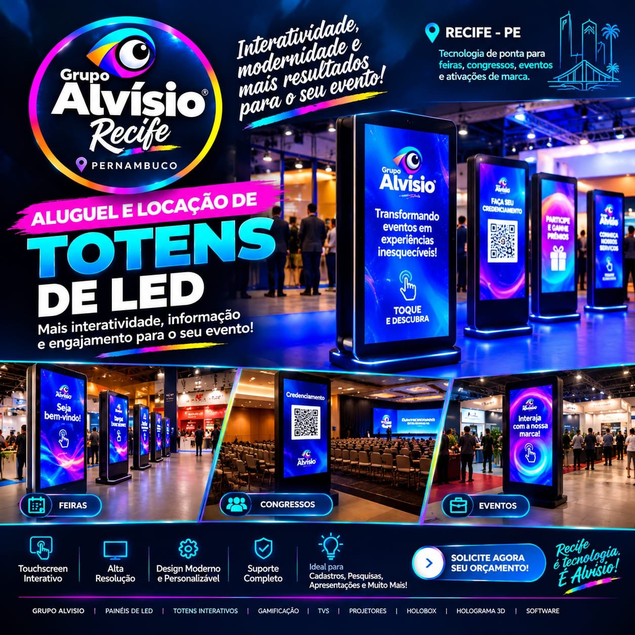 Aluguel de Painéis de LED Touchscreen, Curvos e Borda Infinita em Recife