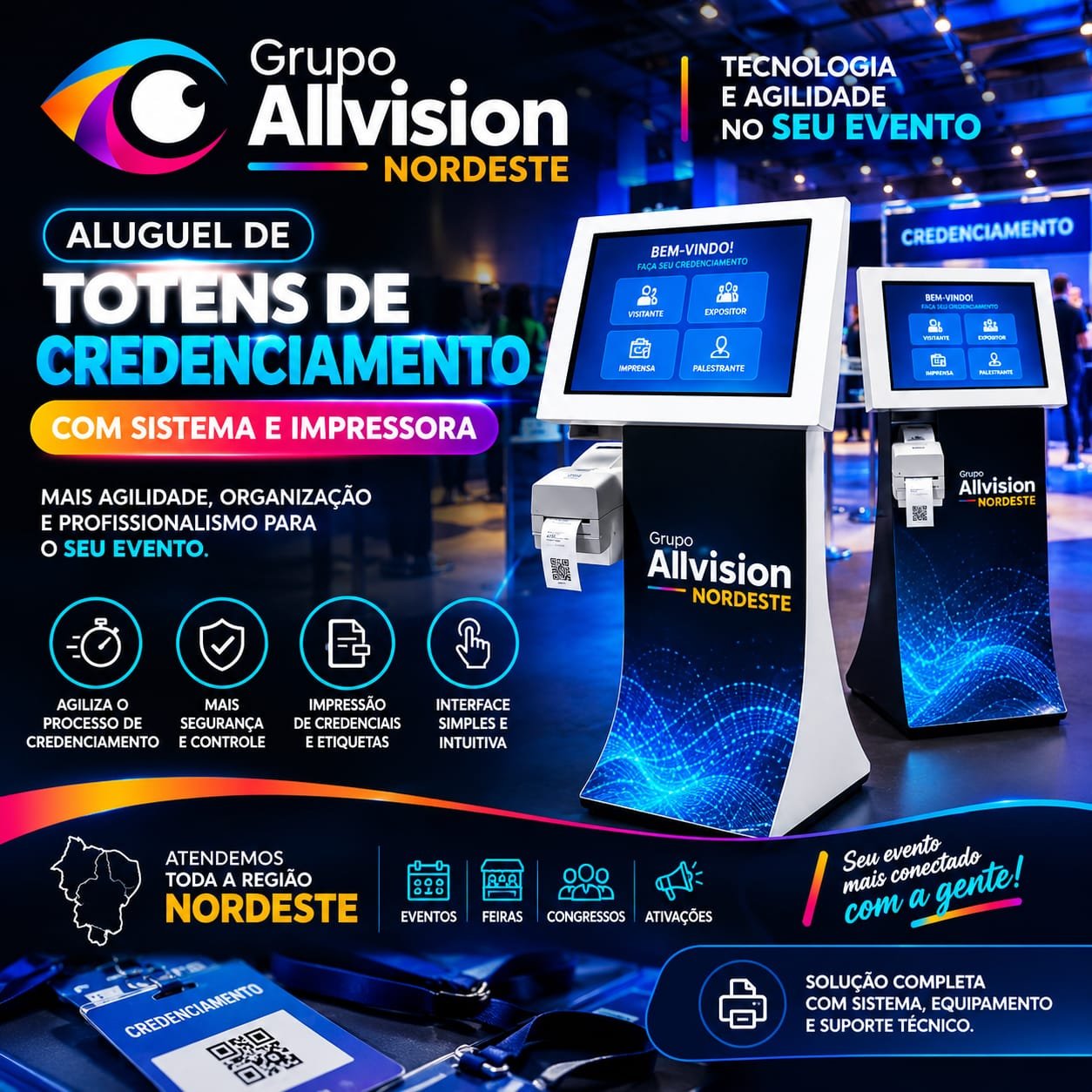 Aluguel de Totens de Credenciamento com Sistema e Impressora em Recife